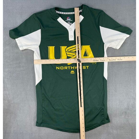 MAJESTIC Cool base Jersey USA Northwest #2 MLB Green And Yellow Small - Picture 4 of 7